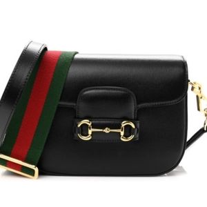 Authentic Gucci Web Mini Horsebit 1955 Shoulder Bag Black Web Crossbody